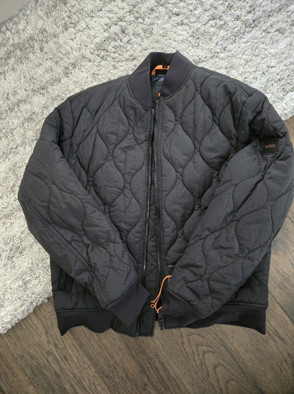 BOSS Quilted Bomber Jacket in Black